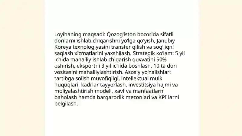 Qozog‘iston – Janubiy Koreya farmatsevtika loyihasi muzokarasi 3
