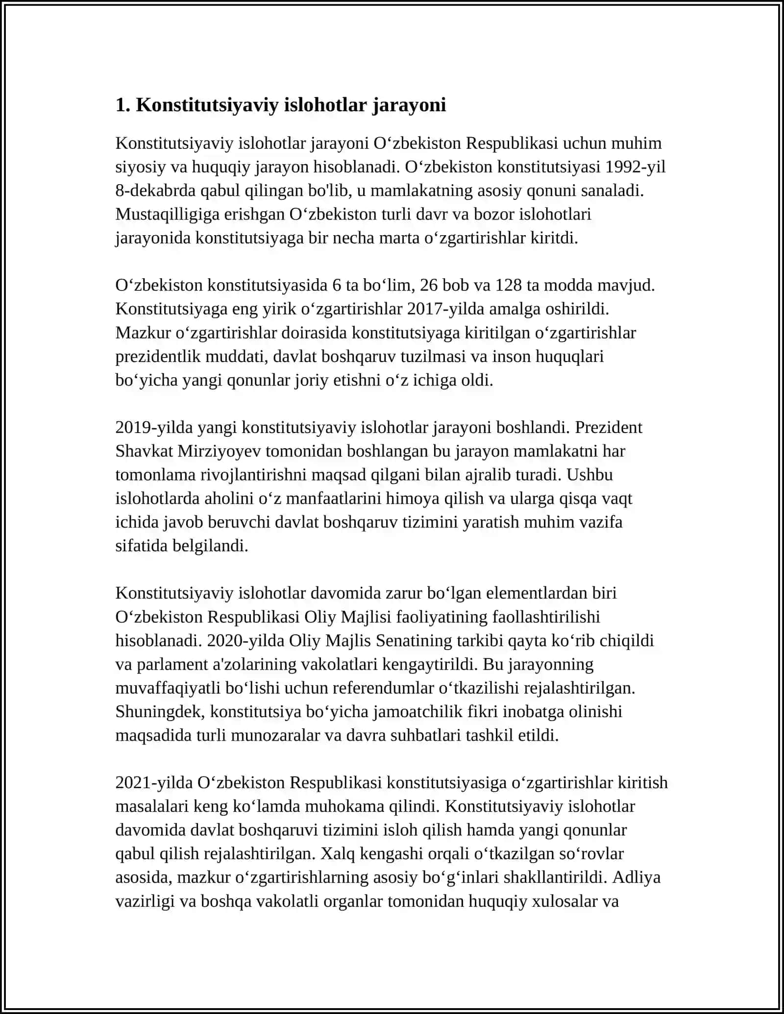O`ZBEKISTON RESPUBLIKASI KONSTITUTSIYASIGA O'ZGARTIRISH VA QO'SHIMCHALAR KIRITISH TARTIBI 3