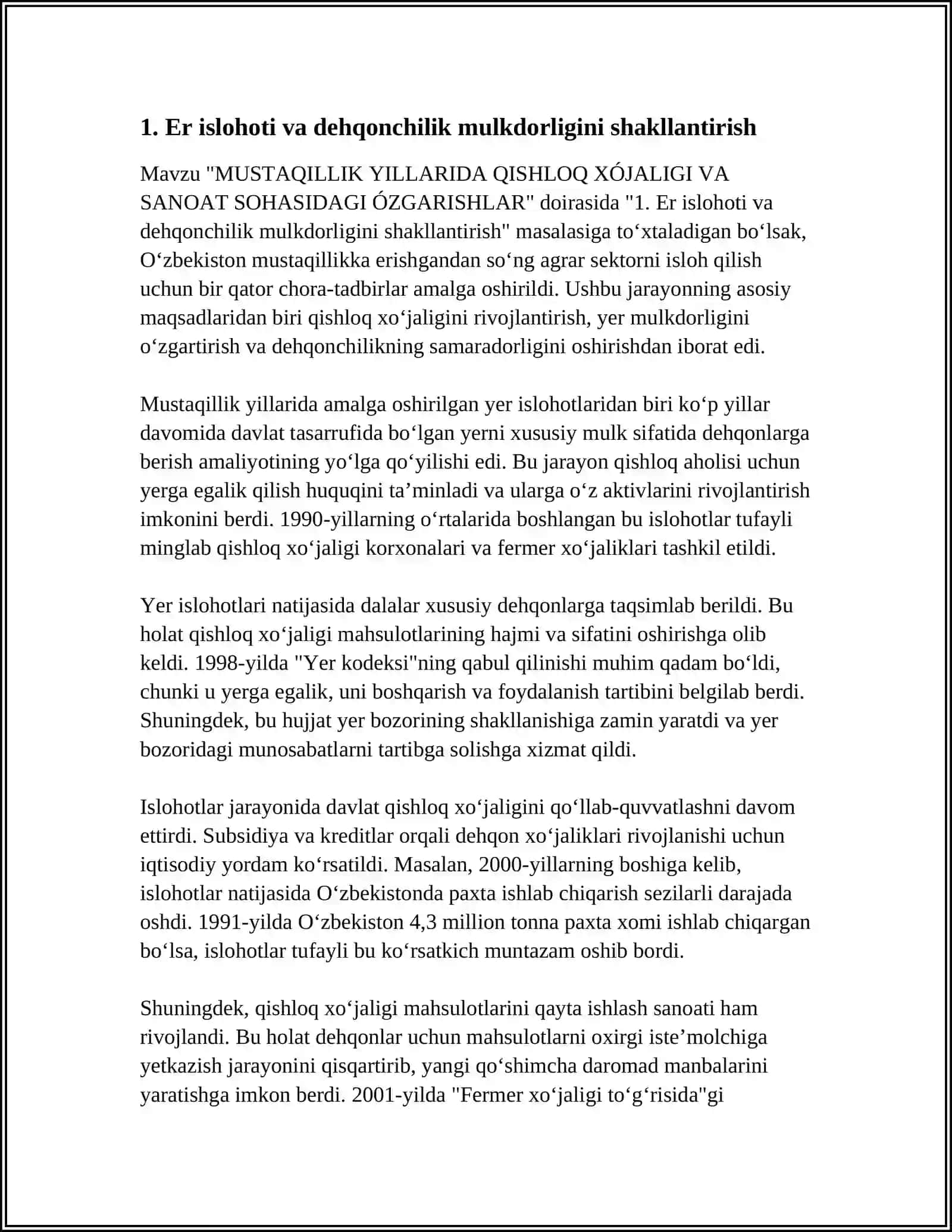 MUSTAQILLIK YILLARIDA QISHLOQ XÓJALIGI VA SANOAT SOHASIDAGI ÓZGARISHLAR 3
