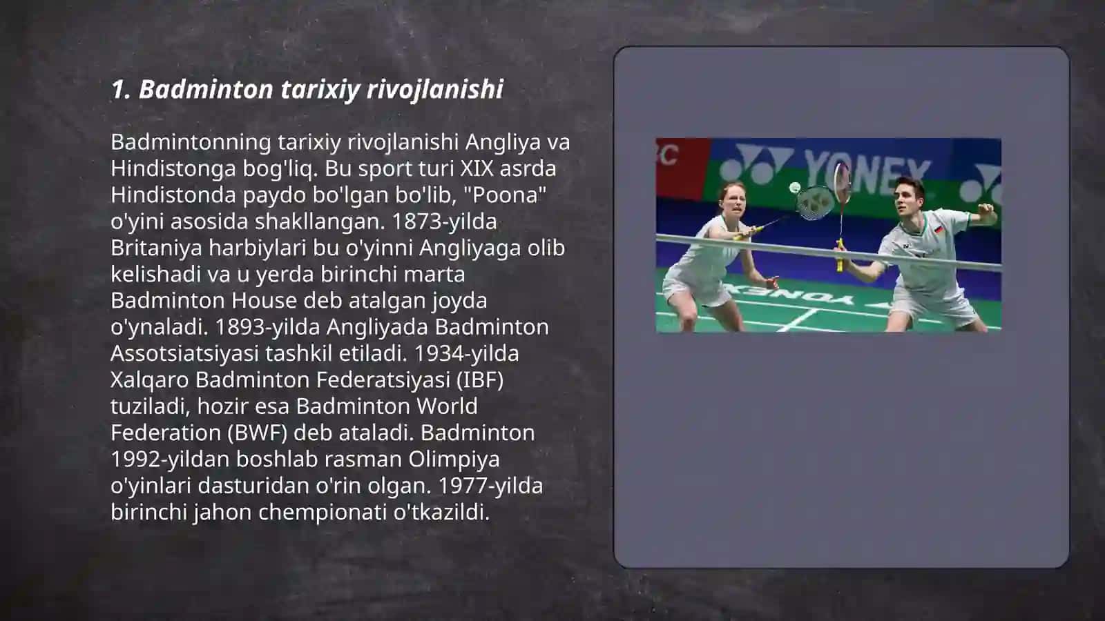 Badminton tarixiy rivojlanishi 3