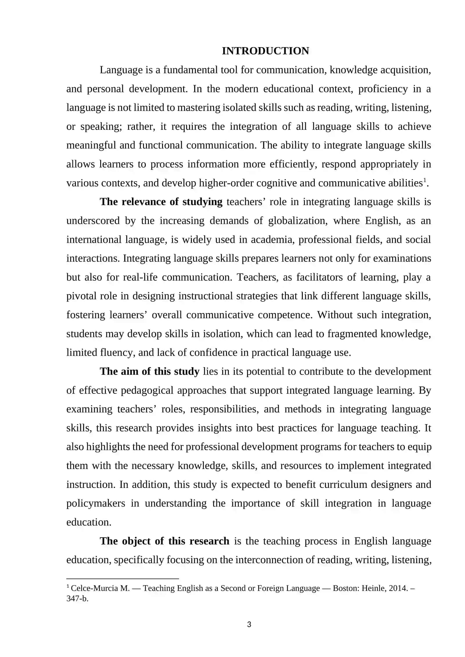 TEACHERS’ ROLE IN INTEGRATING LANGUAGE SKILLS 3