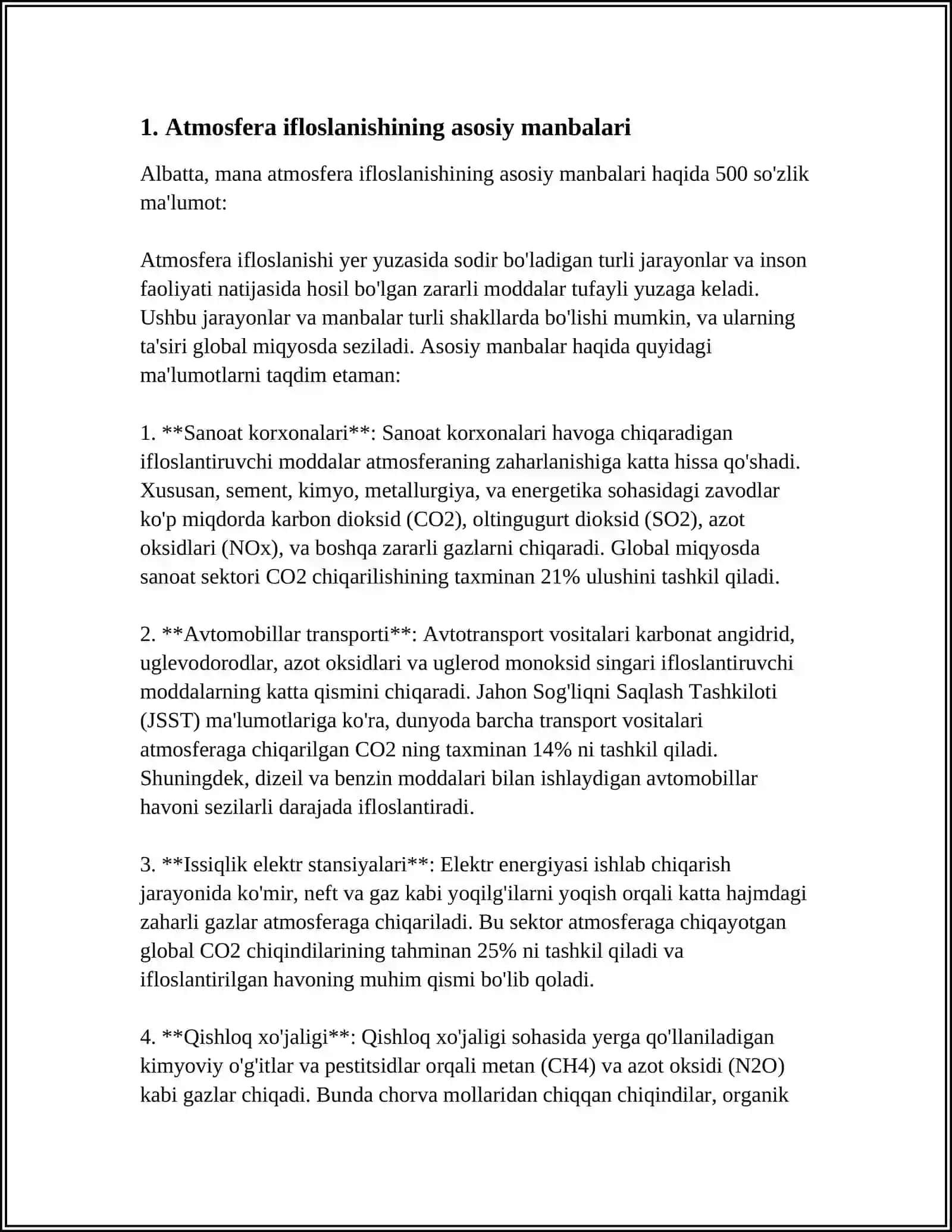 ATMOSFERANING IFLOSLANISH MANBALARI ASOSIY IFLOSLOVCHI BIRIKMALAR ATMOSFERANING MUHOFAZA QILISHNING MUAMMOLARI. TUPROQ VA SUV RESEURSLARI.TUPROQ VA SUVLARINING MUHOFAZA QILISH MUAMMOLARI 3