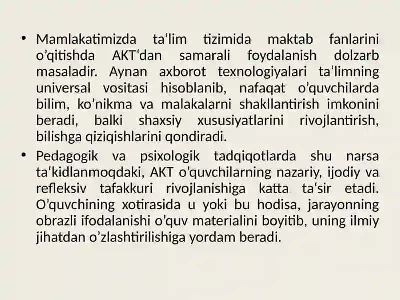 Boshlang`ich sinf o`quvchilarida tabiatshunoslik tasavvur va tushunchalarini shakllantirishda axborot texnologiyalaridan foydalanish 3