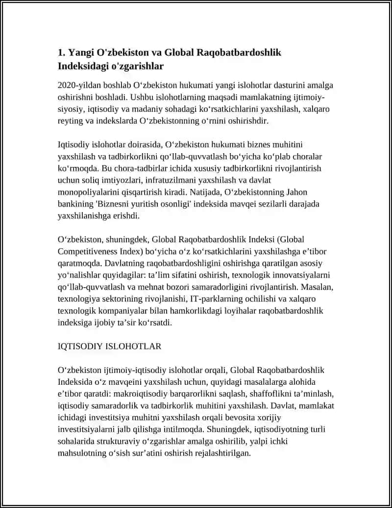 Yangi O'zbekiston va Global Raqobatbardoshlik Indeksidagi o'zgarishlar 3