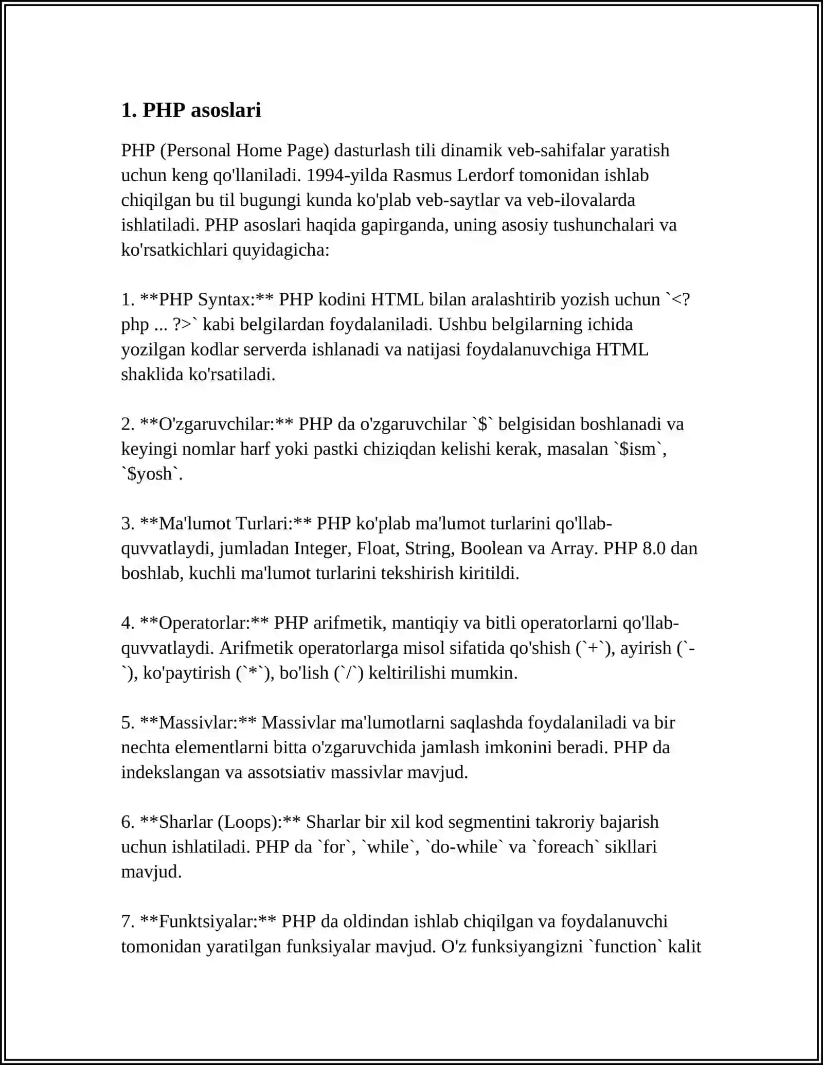 PHP VEB DASTURLASH TILIDA DARSLAR YARATISH 3