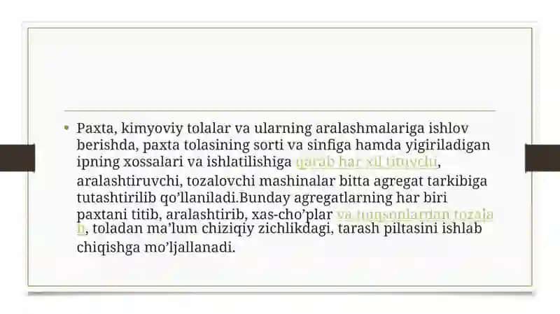 Truetzschler, Rieter, Marsoli firmalari piltalash mashinalari qiyosiy tahlili 3