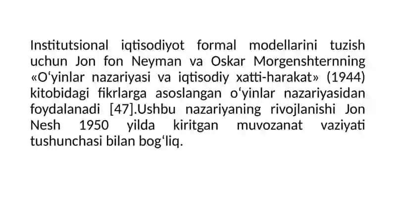 O‘yinlar nazariyasi va o‘zaro hamkorliklarni modellashtirish. Reja instituti va bozor instituti 3