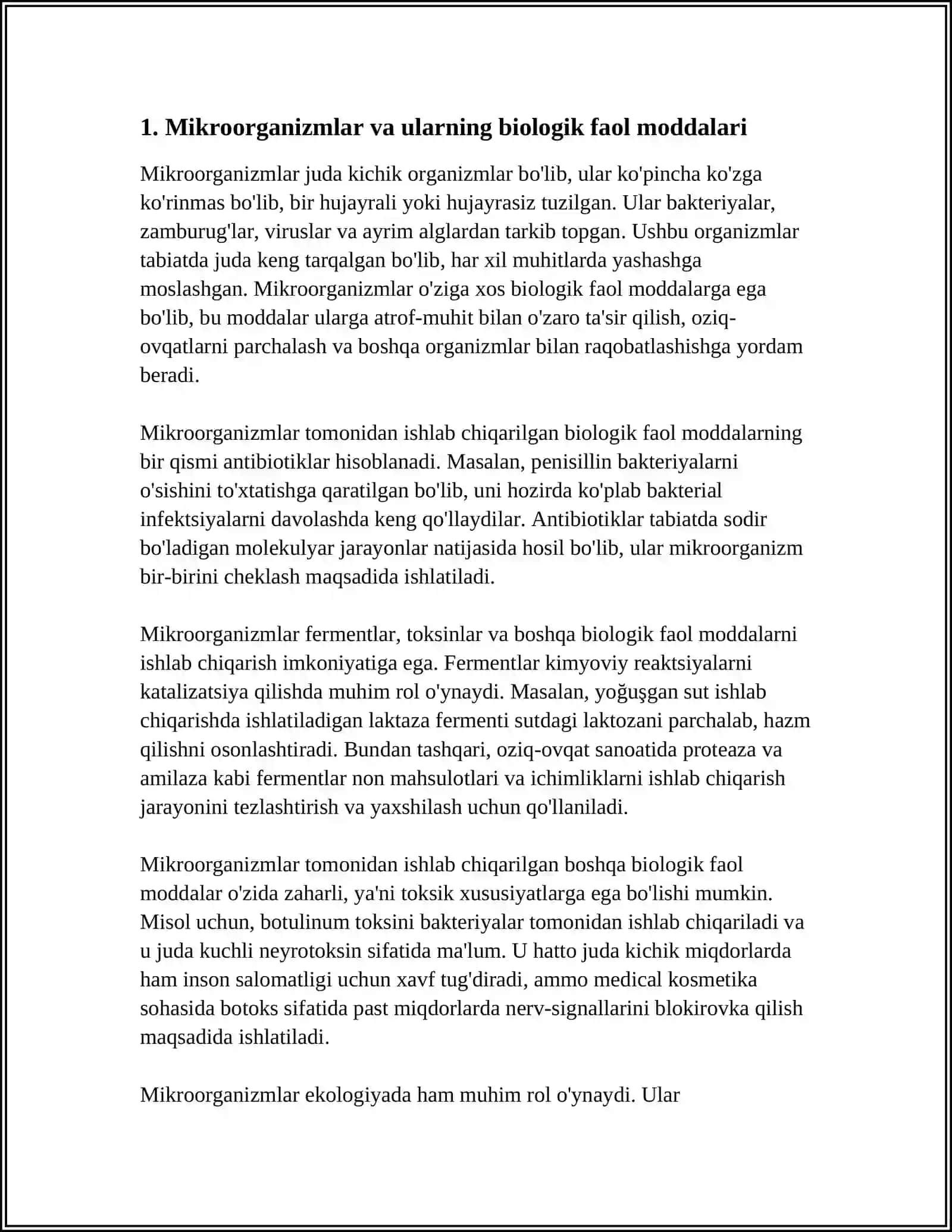 MIKROORGANIZIMLARDAN MODDALARNI AJRATIB OLISH BIALOGIK FAOL MODDALARNI ACHRATIB OLISHI 3