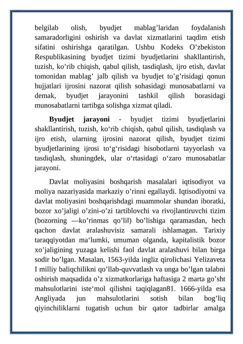 Oʻzbekiston Respublikasida byudjet jarayonini boshqarish va tartibga solish organlari, ular faoliyatini muvofiqlashtirish 3