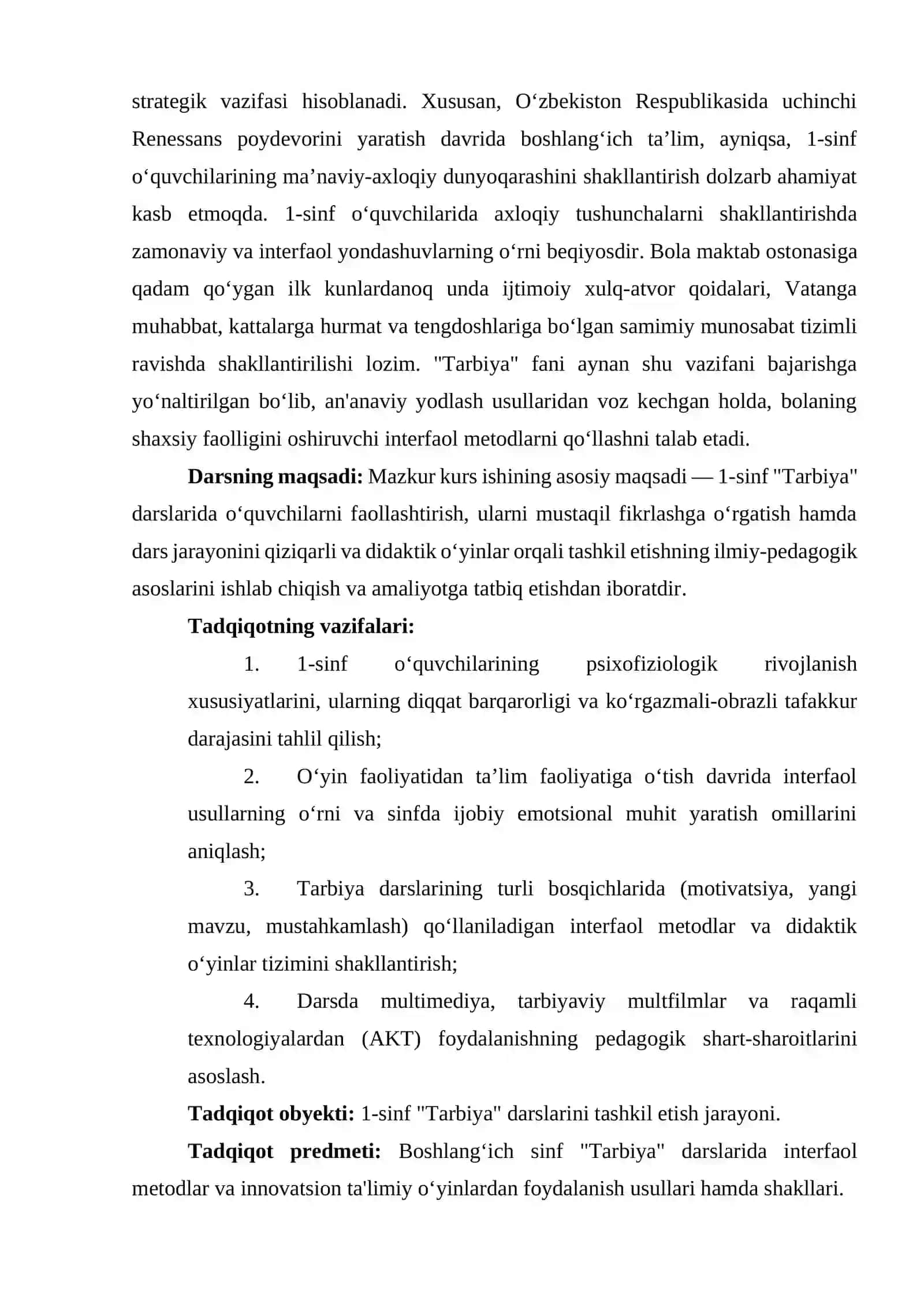 1-sinf tarbiya darslarini tashkil etishda interfaol metodlardan foydalanish. 3