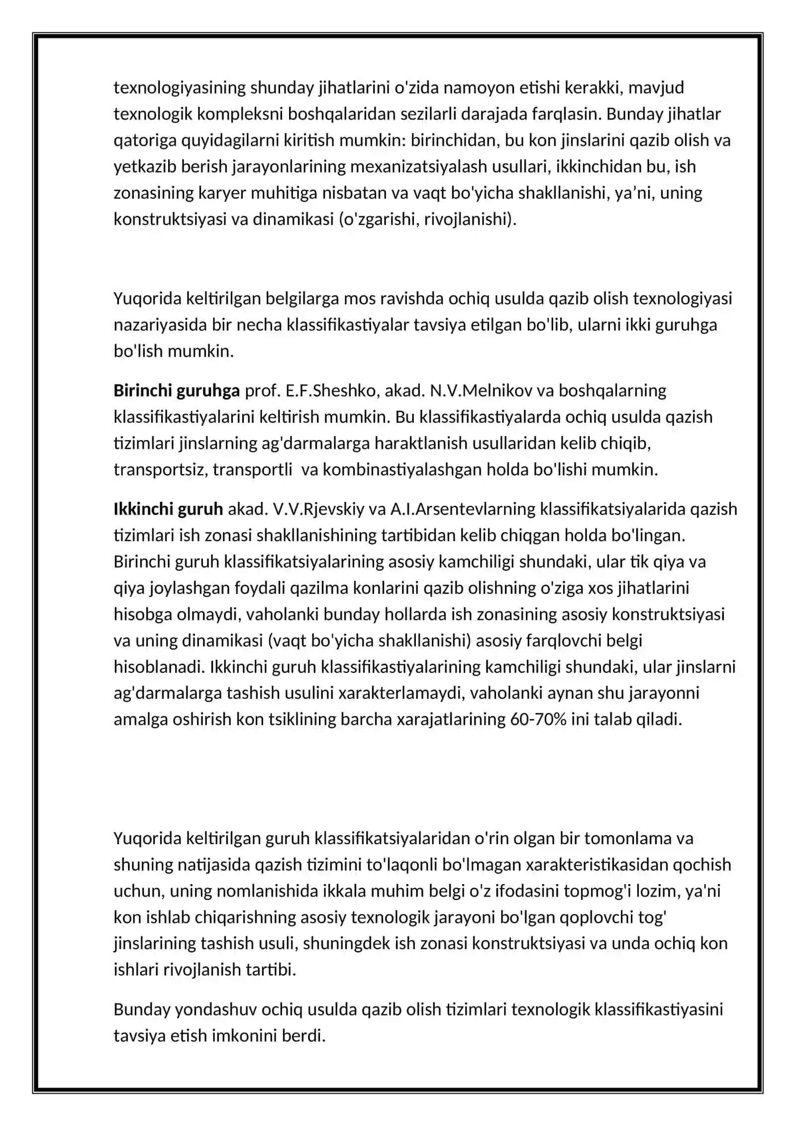 Ochiq usulda qazib olish tizimi klassifikatsiyalari 3