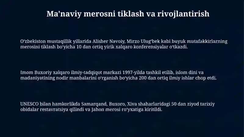 MustaqillikyillaridaOʻzbekistondagimaʼnaviyvamadaniyishlar 3