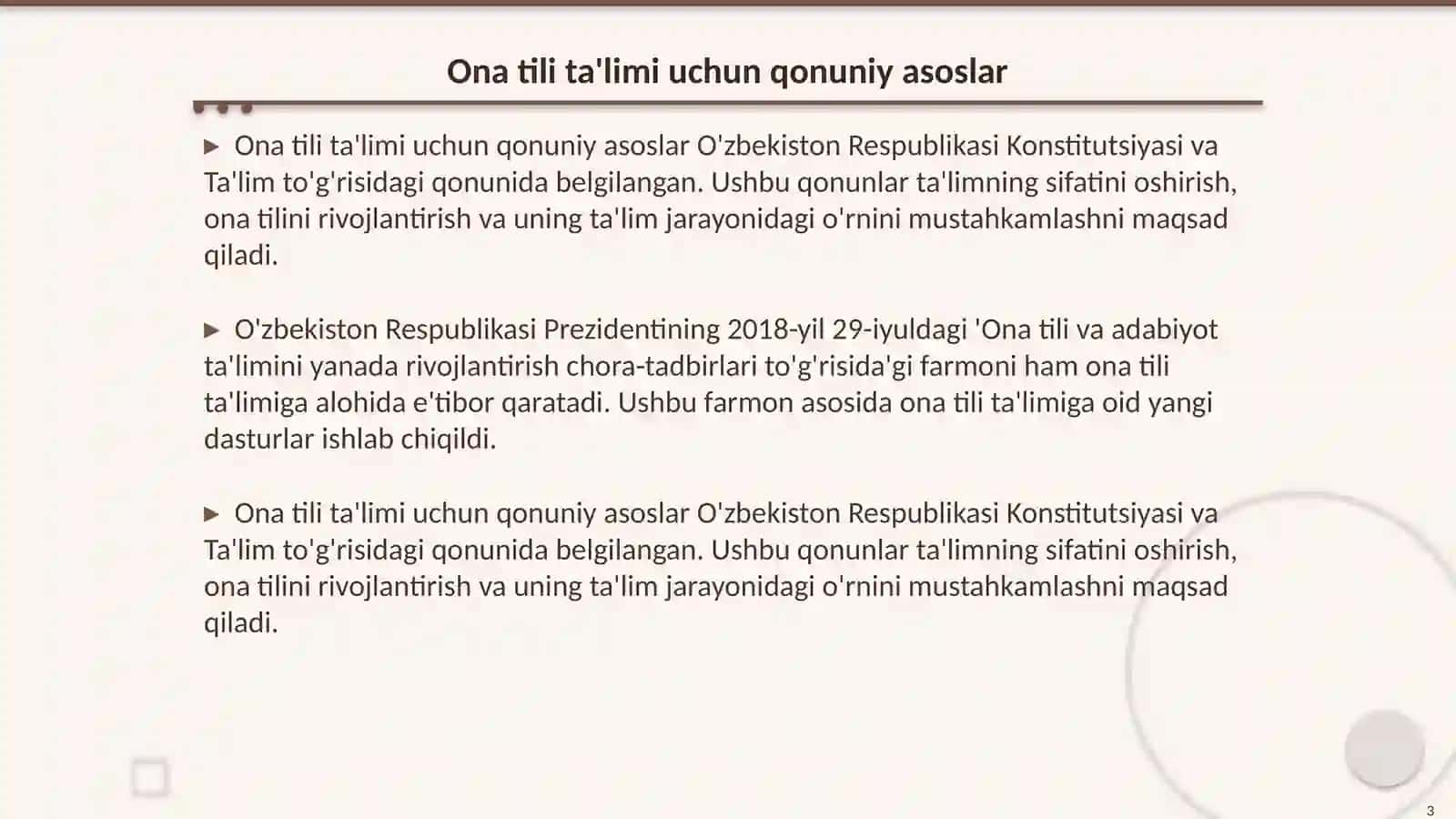 Ona tili ta'limi uchun qonuniy asoslar 3