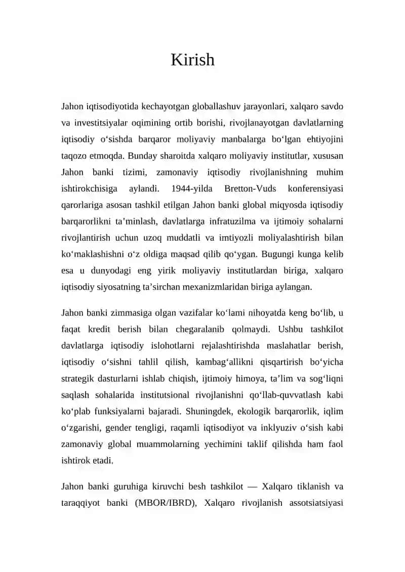 Jahon banki, uning vazifalari va funksiyalari 3