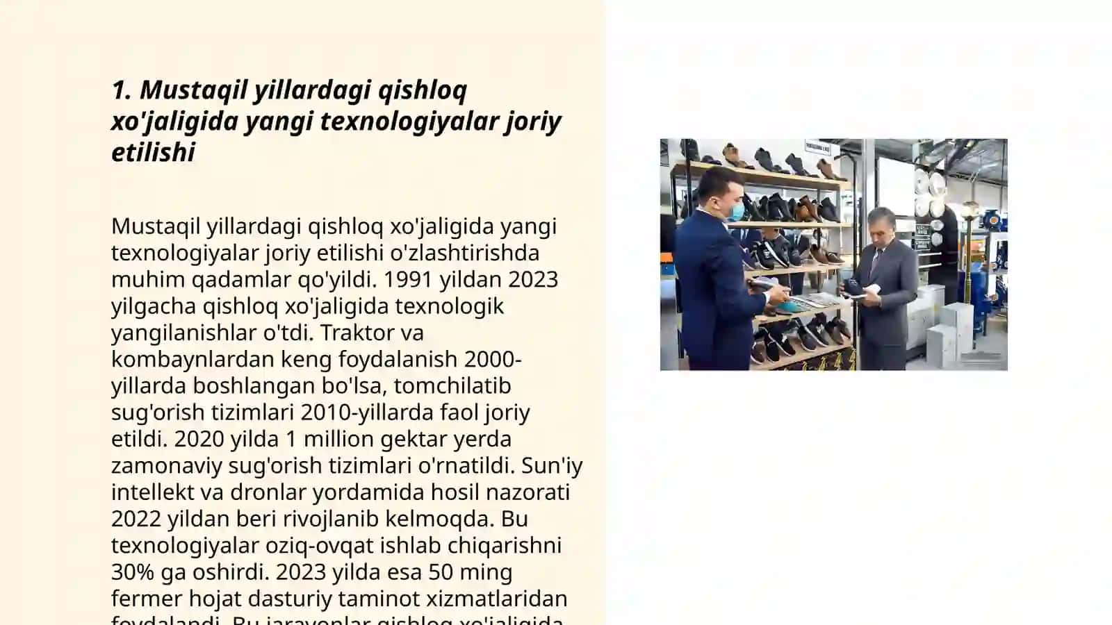 Mustaqil yillarida qishloq xo'jaligi va sanoat sohasidagi o'zgarishlar 3