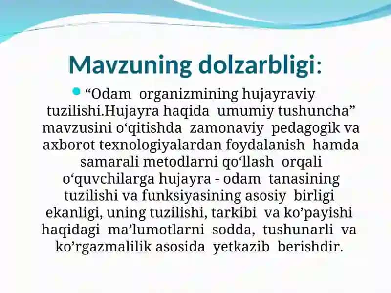Odam organizmining  hujayraviy tuzilishi.Hujayra haqida  umumiy ma’lumot 3