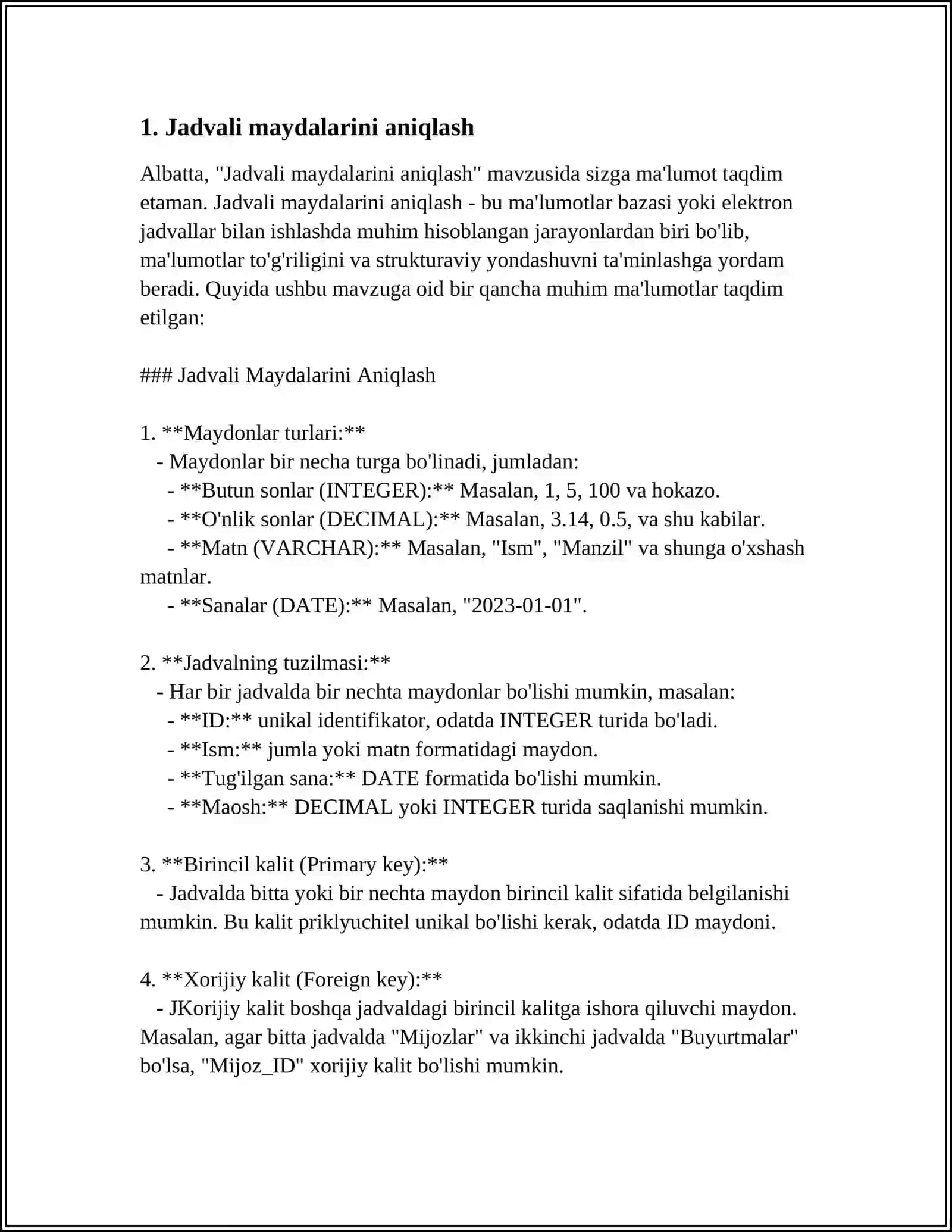 Jadvali maydalarini aniqlash 3