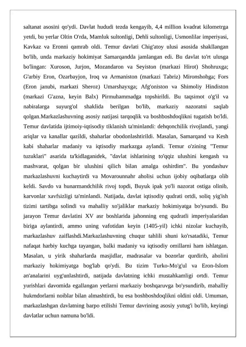 Temuriylar davrida Movarounnahr va Xurosonda davlatchilik rivoji 3