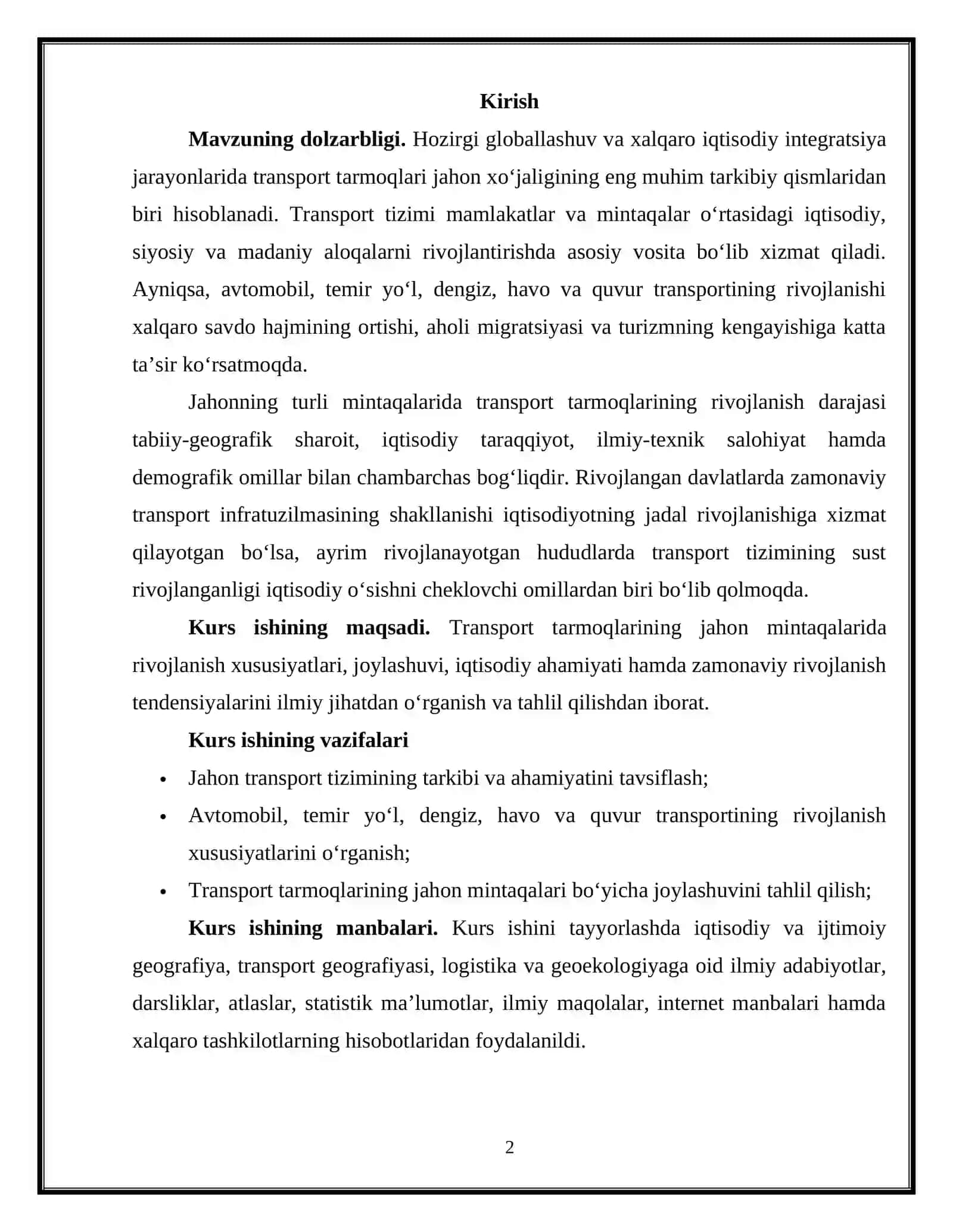 Transport tarmoqlarining jahon mintaqalarida rivojlanishi 3