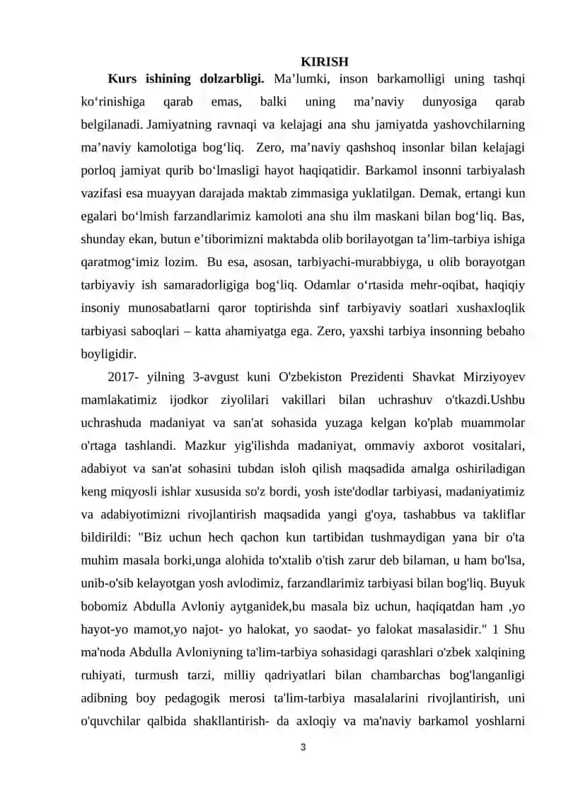 KURS ISHI "Abdulla Avloniyning “Turkiy guliston yoxud axloq” asaridagi oilaviy tarbiyaga oid g‘oyalari" 3