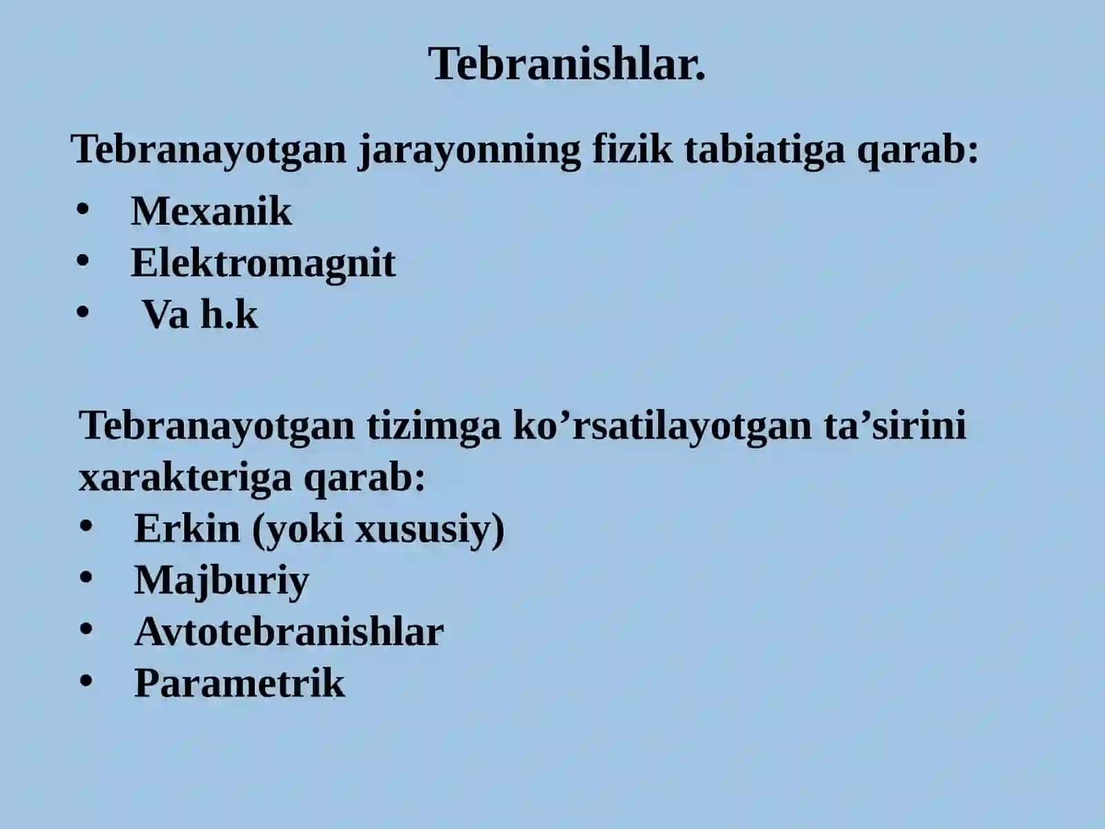 Tebranishlar.Matematik va fizik mayatnik. Mayatnikni geologiyada qo’llanilishi. Rezonans. To’lqinlar. Tovush to’lqini. Ultratovushlar. Tolqinlarni geologiyada qo’llanish sohalari 3