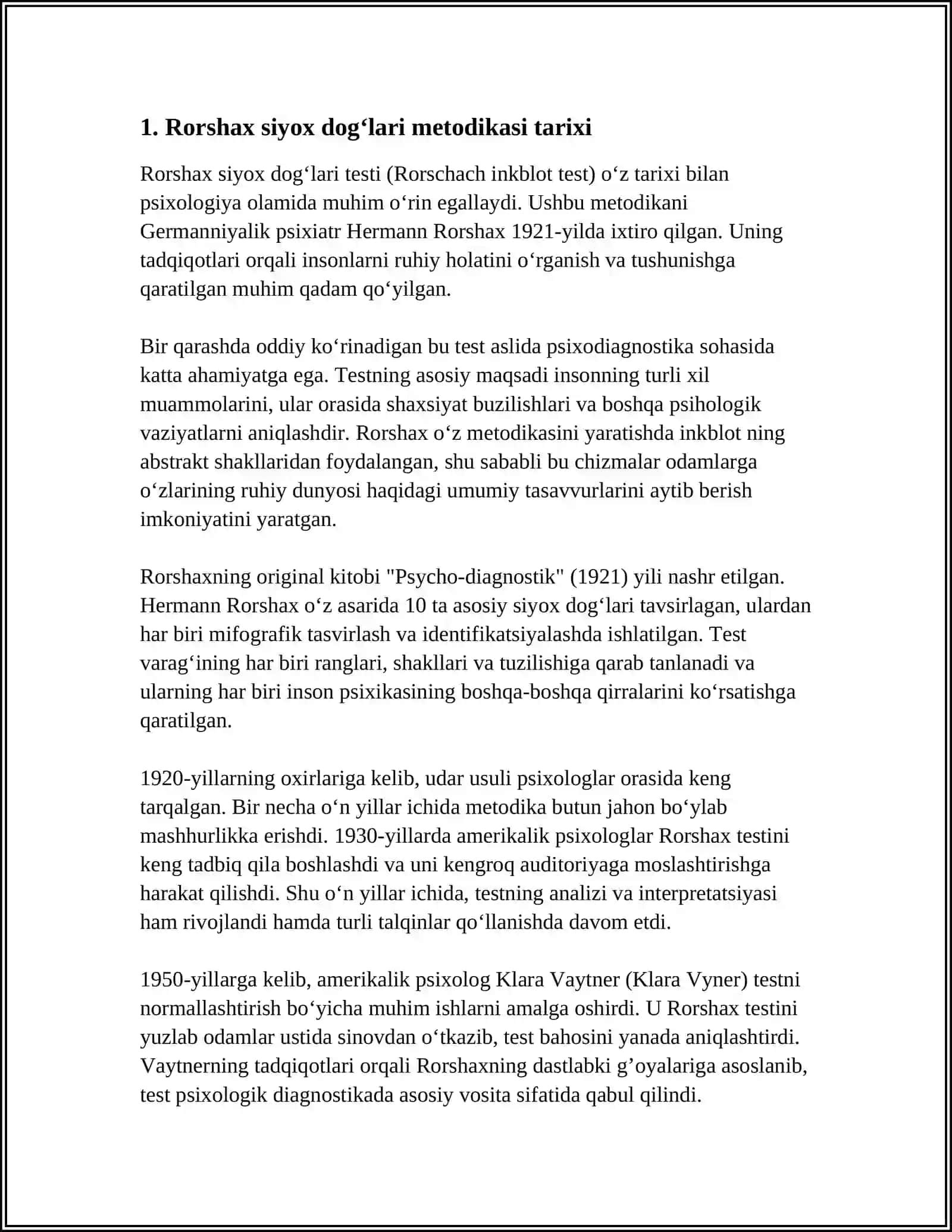 RORSHAXNING «SIYOX DOG‘LARI» VA G.MYURREYNING «TAT» METODIKASI ORASIDAGI G‘OYAVIY O‘XSHASHLIKLAR YUZASIDAN TAHLIL YOZISH 3
