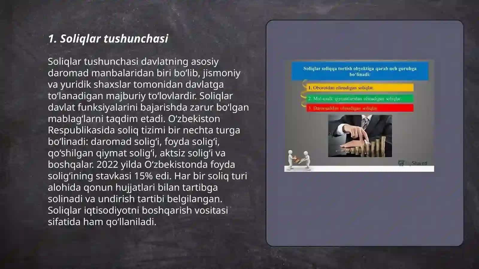 Soliqlar,ularning vazifalari va turlari 3