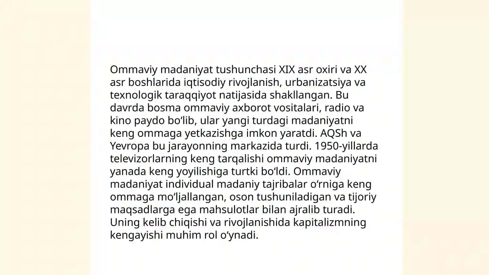 Ommaviy madaniyatning shakllanish tarixi va uning turlari 3