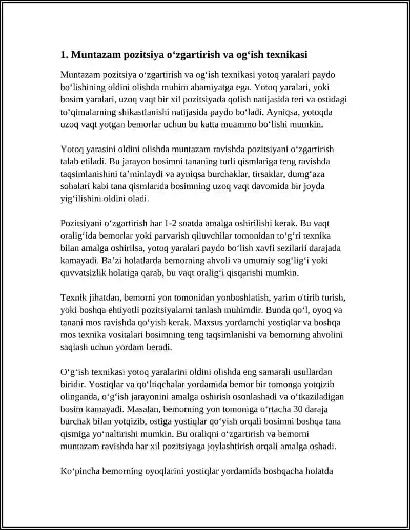 BEMORLARDA YOTOQ YARALARNI OLDINI OLISH 3