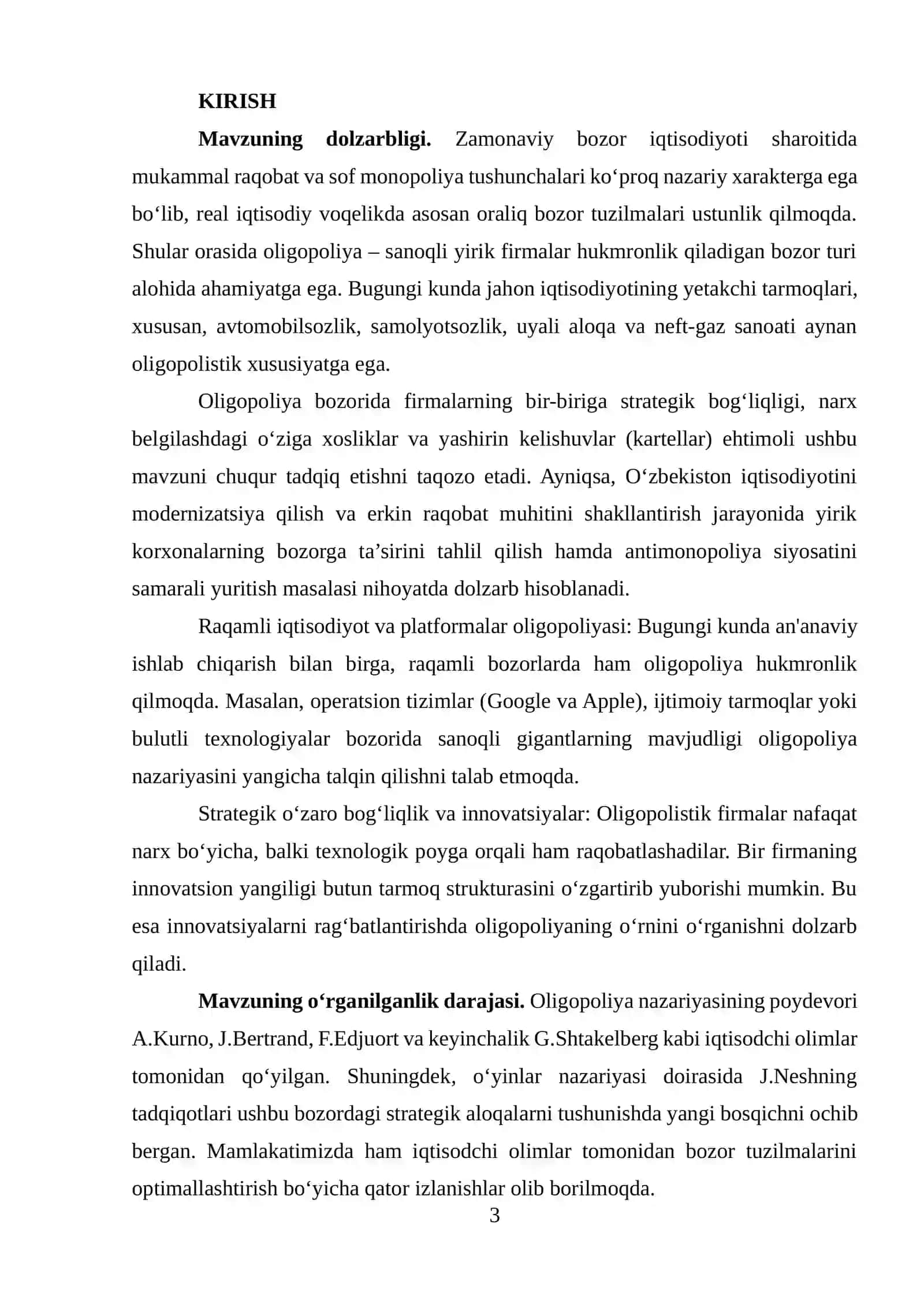 Bozorda oligopoliyaning shakllanishiga ta’sir etuvchi omillar 3