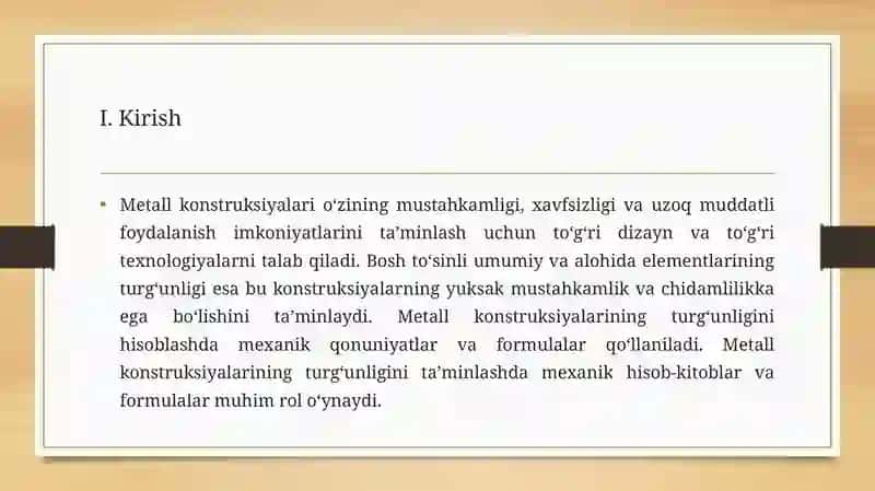 BOSH TO'SINLI UMUMIY VA ALOHIDA ELEMENTLARINING TURG'UNLIGINI BAJARILISH SHARTLARI 3