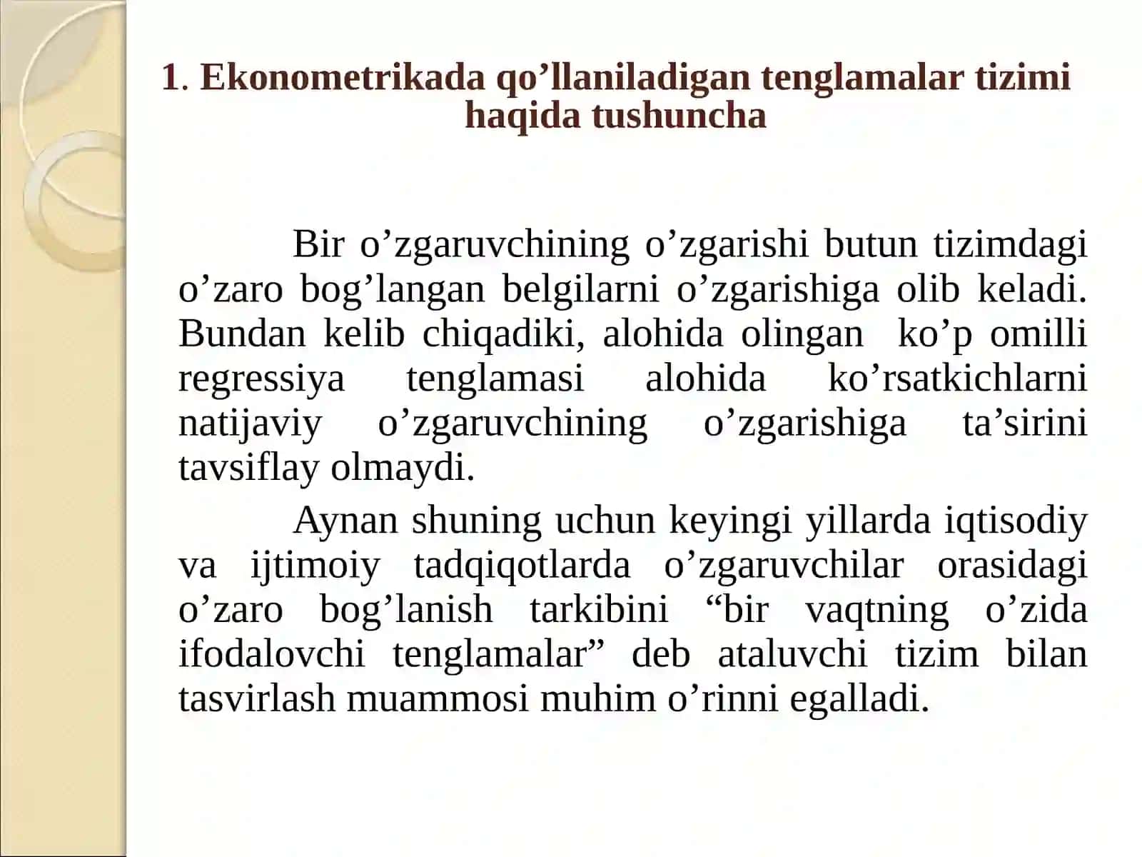 Tenglamalar tizimi ko’rinishidagi ekonometrik modellar 3