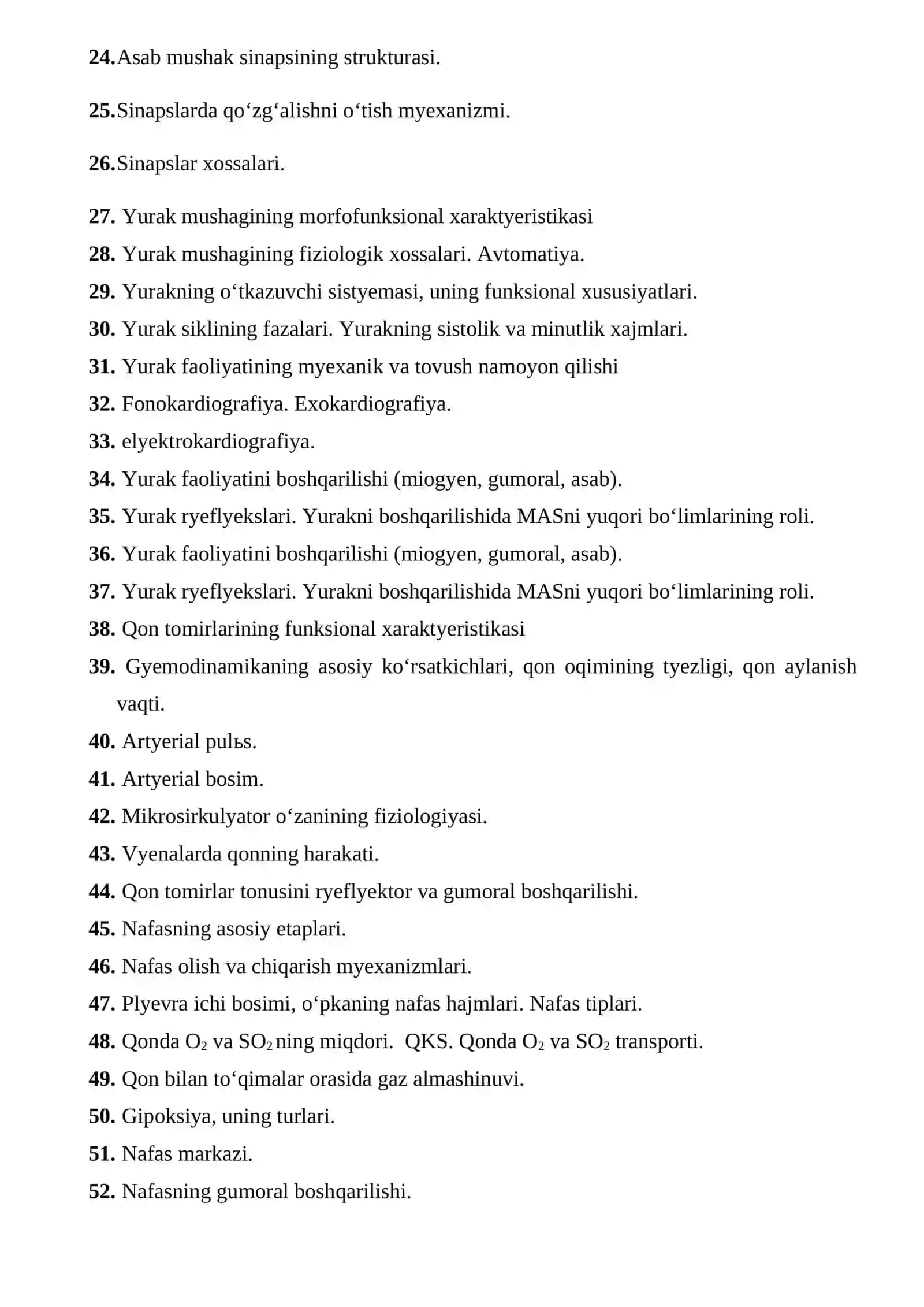 Fiziologiya va patologik fiziologiya kafedrasi “Fiziologiya” fanidan yakuniy nazorat savollari 3