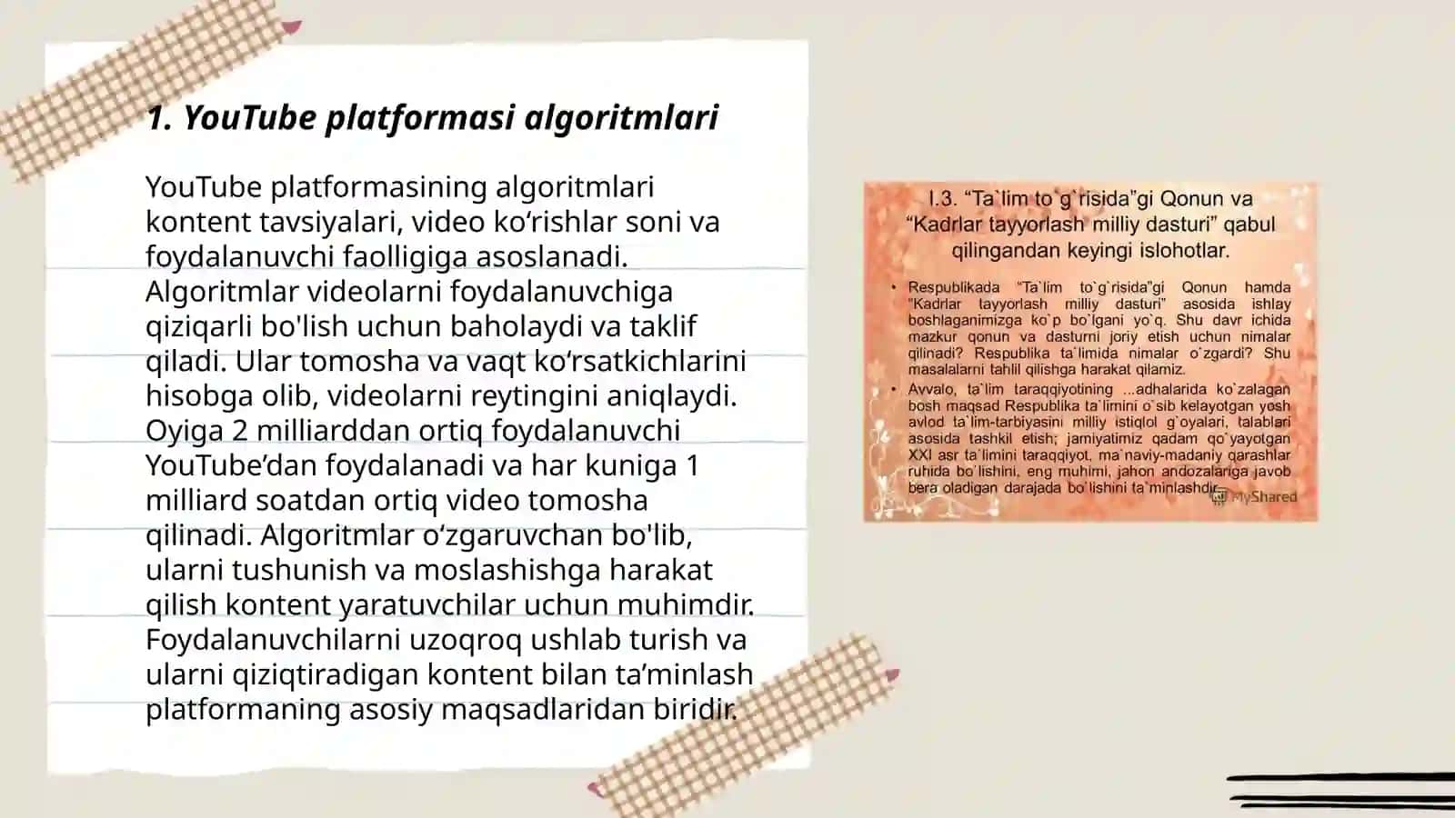 YouTube platformasidan foydalanishning o'ziga xosliklari, asosiy parametrlari 3