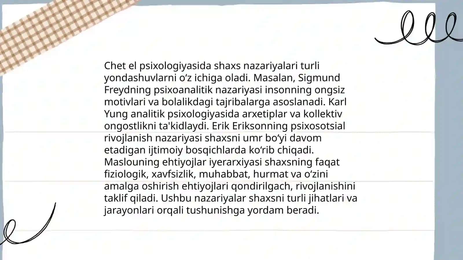 Chet el psixologiyasida shaxs nazariyalari, endopsixika va ekzopisixika, nativizm va empirizm, biogenetik va sotsiogenetik nazariyalar 3