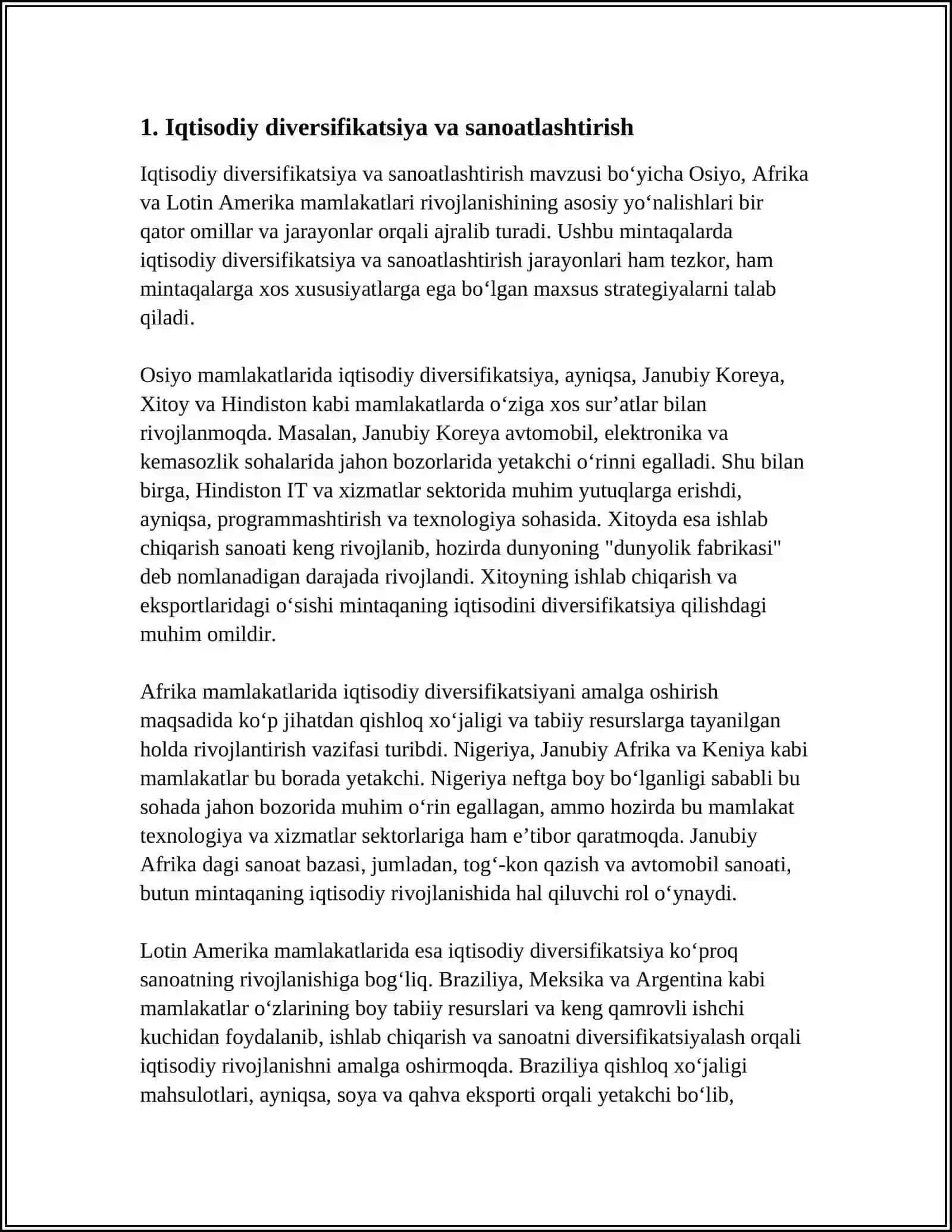 OSIYO AFRIKA VA LOTIN AMERIKA MAMLAKATLARI RIVOJLANISHINING ASOSIY YOʻNALISHLARI 3