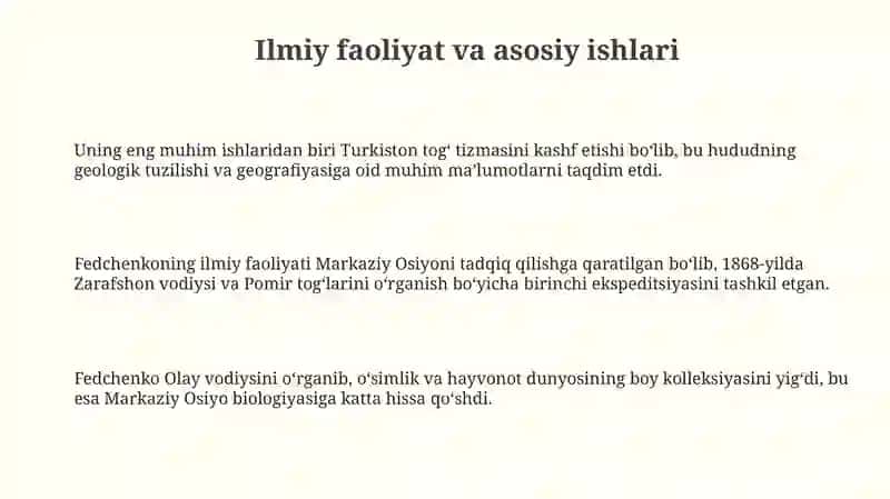 Aleksandr Pavlovich Fedchenkoning O'zbekistondagi ilmiy faoliyati 3