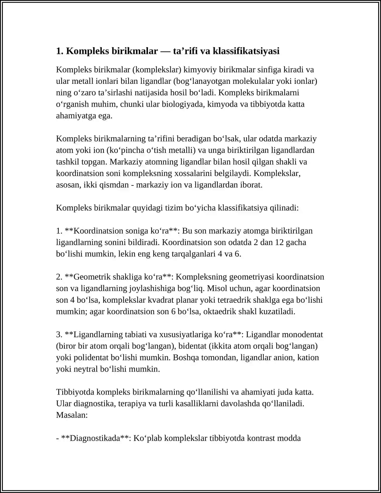 KOMPLEKS BIRIKMALAR ULARNING TIBBIYOTDAGI AHAMIYATI 3