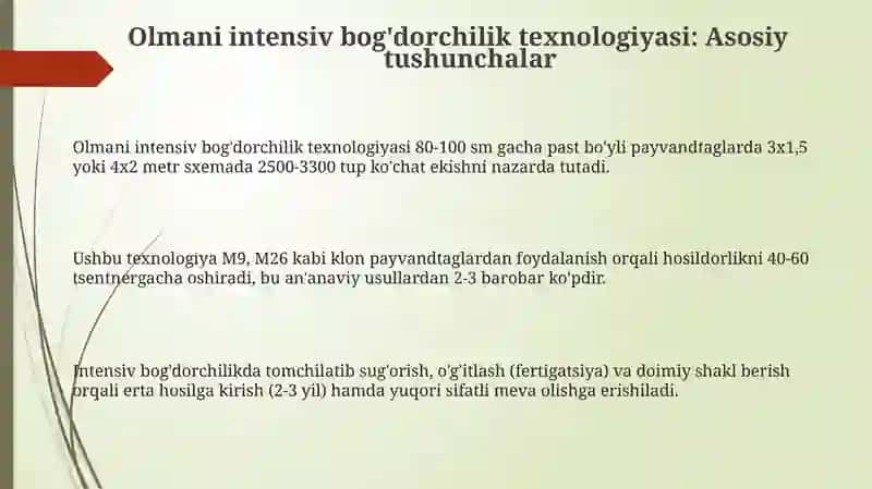 Olmani intensiv bog'dorchilik texnologiyasi 3