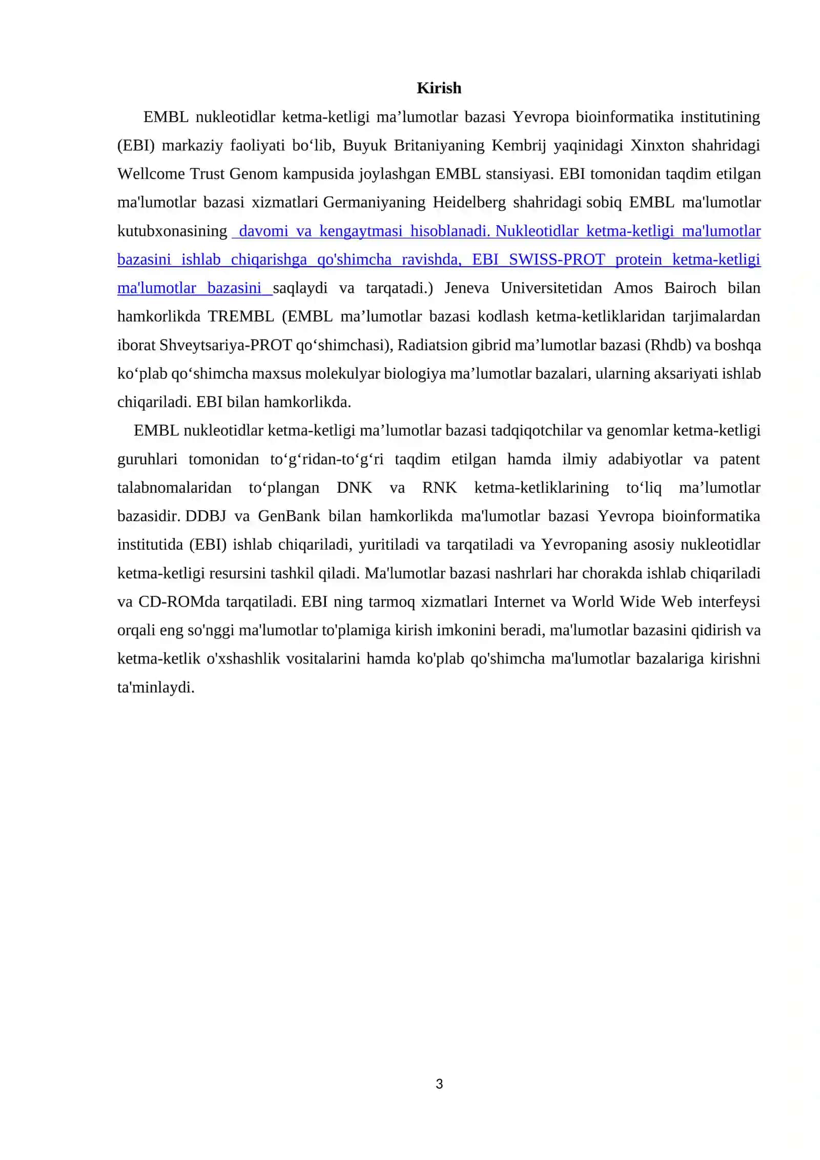 Mavzu: DNK va RNK nukleotidlar ketma-ketliklari ma`lumot bazalari (EMBL) 3