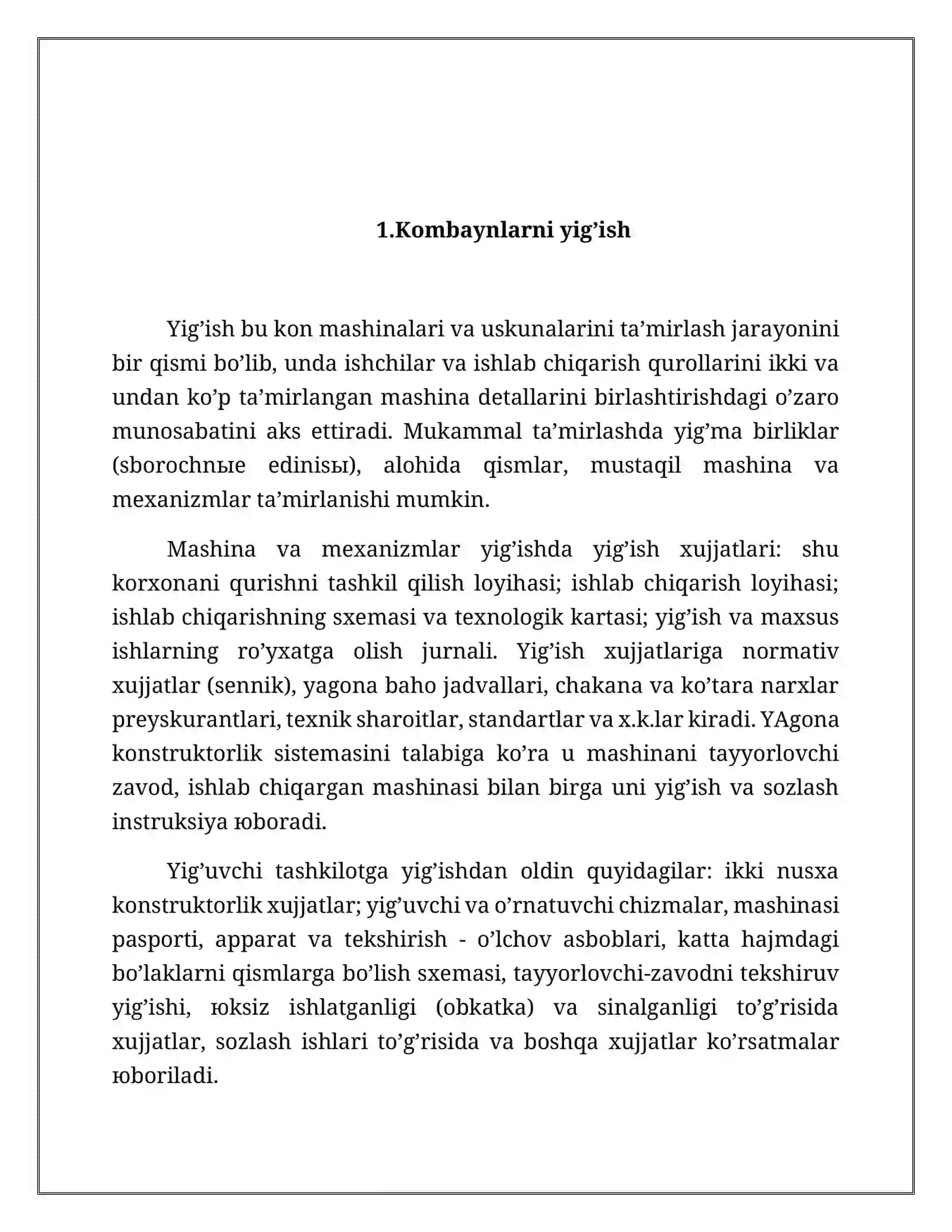 Yer osti lahim o’tish, qazib olish kombaynlari va komplekslarini yig’ish, ishlatish va ta’mirlash 3