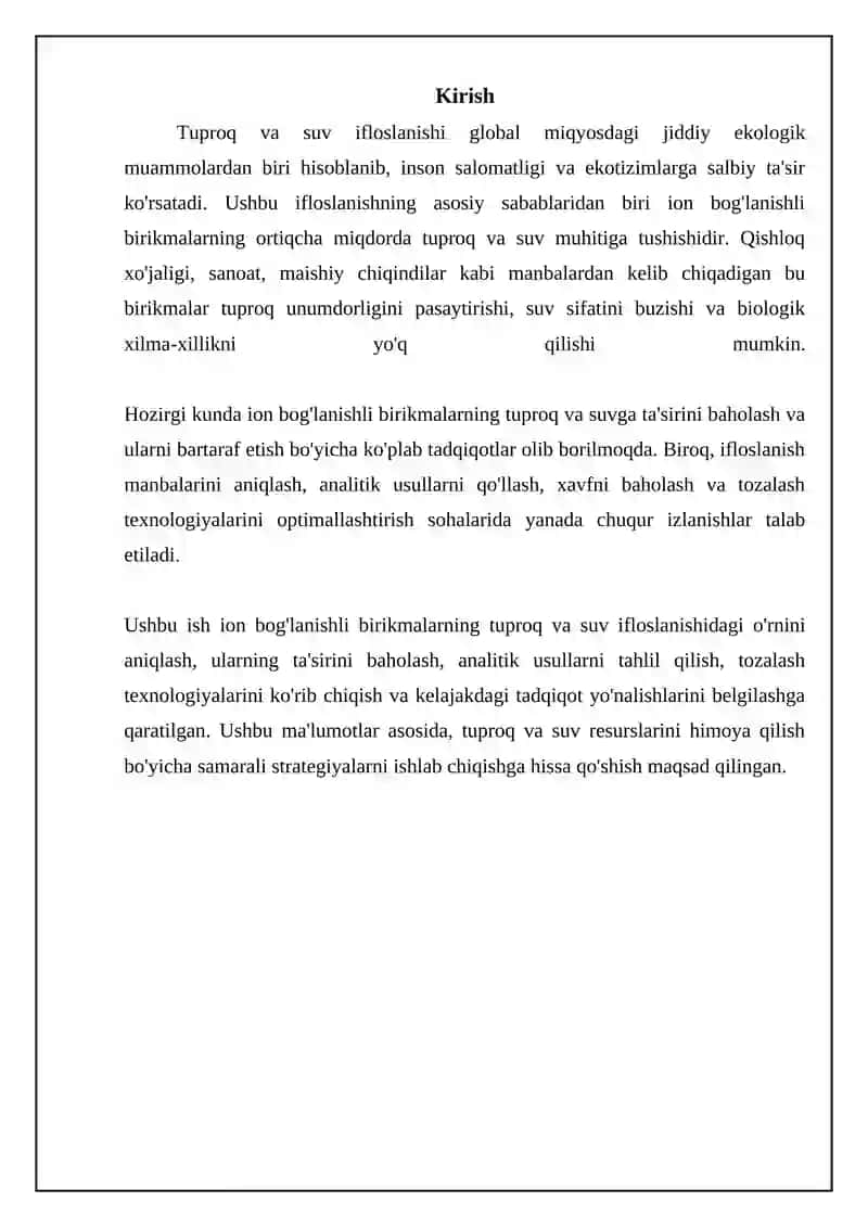 Tuproq va suvning ifloslanishida ion bog'lanishli birikmalarni aniqlash va baholash usullari 3