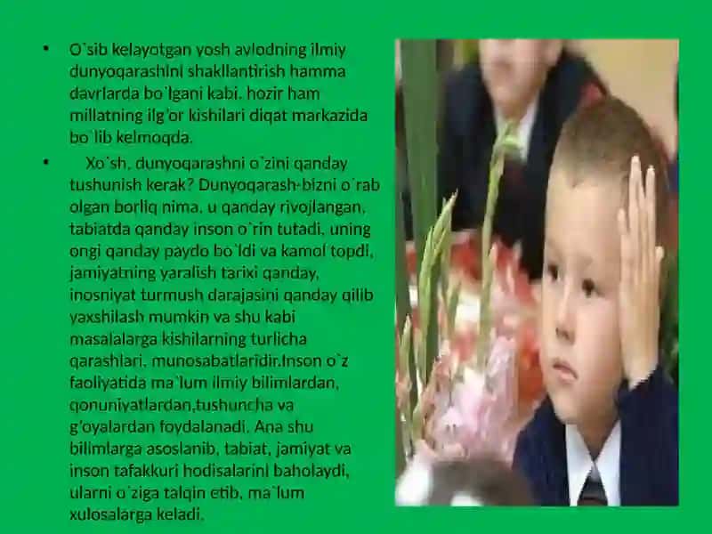 Ilmiy dunyoqarash shakllantirish va o'quvchilarni aqliy tarbiyalash 3