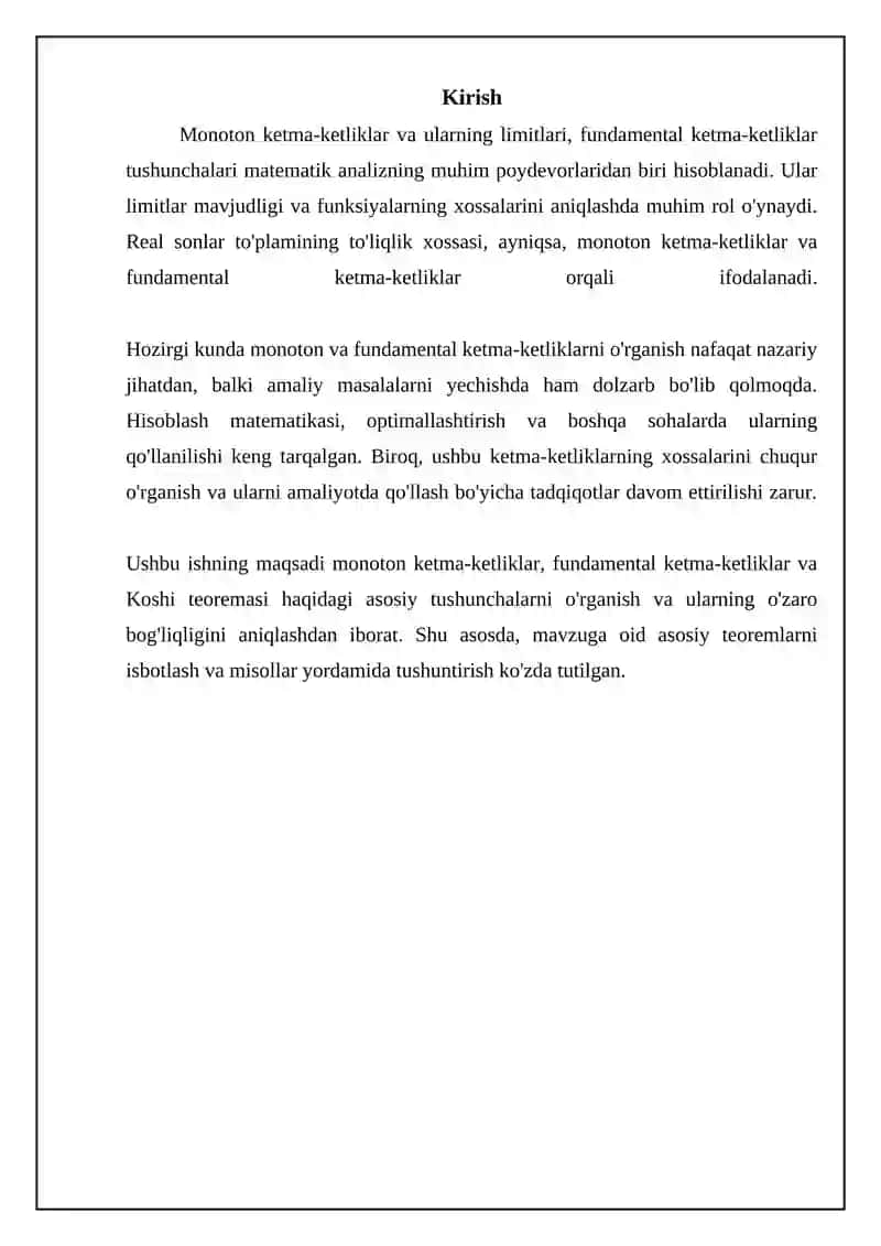 Monoton va Fundamental ketma-ketliklar 3