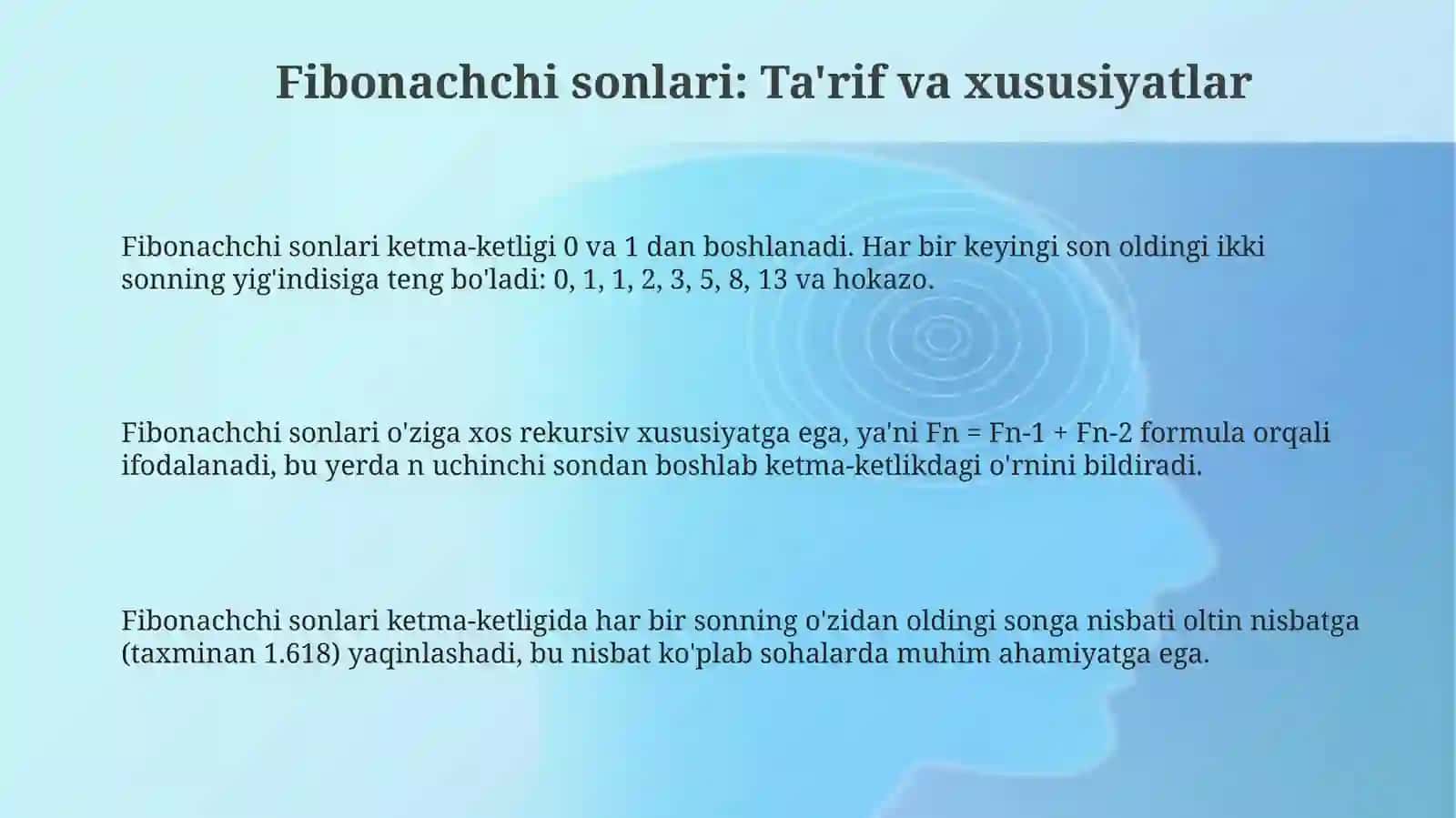 Fibonachchi sonlari 3