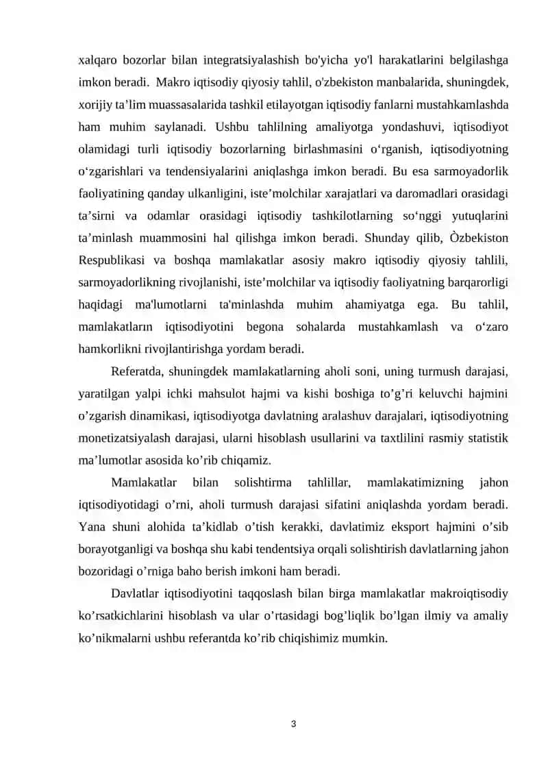 Òzbekiston Respublikasi va boshqa mamlakatlar asosiy Makro iqtisodiy qiyosiy tahlili 3