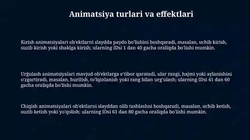 Powerpoint dasturining animatsiya boʻlimi 3