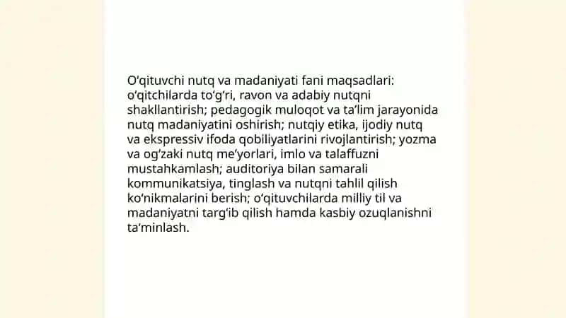 Oʻqituvchi nutq va madaniyati fanining maqsad va vazifalari 3