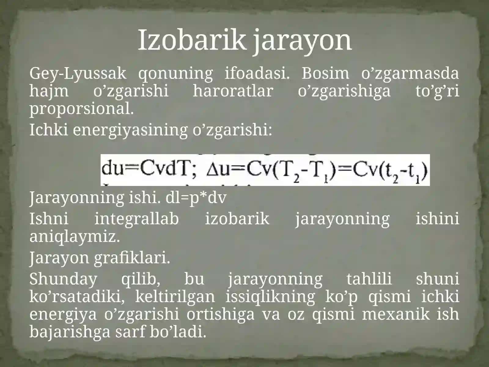 Asosiy termodinamik jarayonlar. Termodinamikaning 2-qonuni. Suv bug'i. Gazlarning oqishi. Asosiy tenglamalar 3