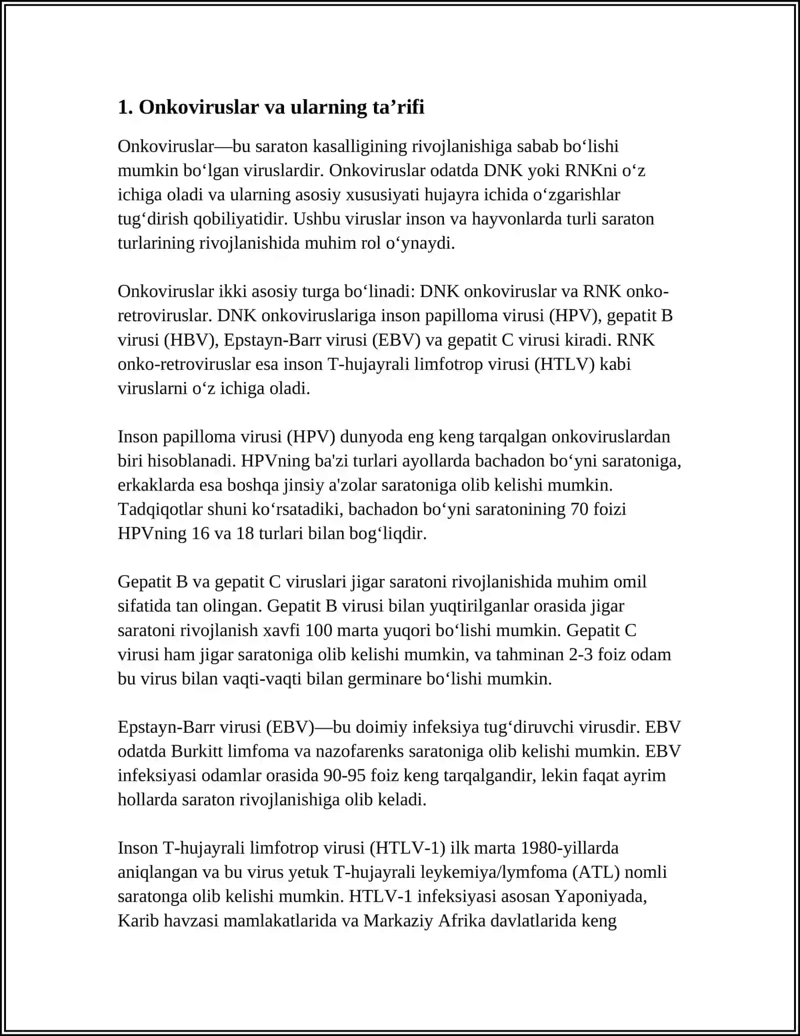 ONKOVIRUSLAR,ULARNING TARQALISH YOLLARI,ÒSMA HOSIL QILUVCHI TASIRI.KANSEROGENEZ,UNDA HUJAYRA ONKOGENLARINING AHAMIYATI 3